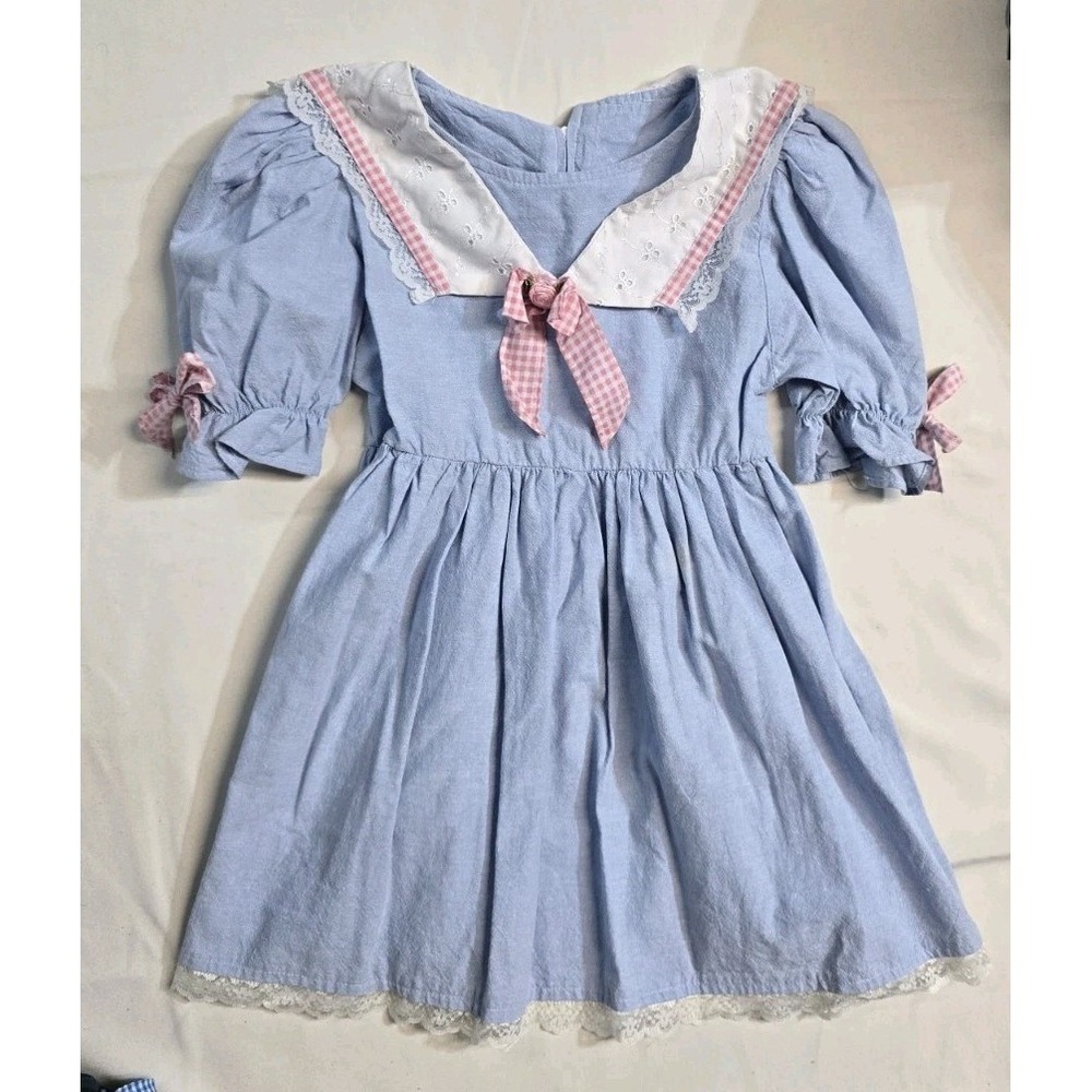 Vintage Girls‎ Dress 6 X BLUE Collared  Rachel's Kids 90's